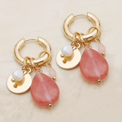 Gemstone Drop Hoop Earrings