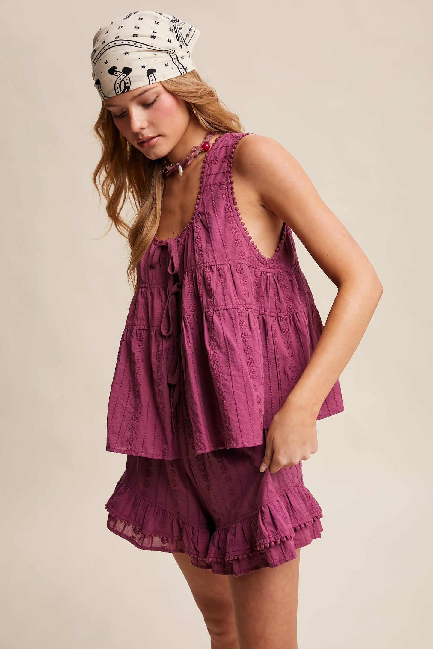 Orchid Embroidered Ruffle Shorts