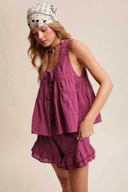 Orchid Embroidered Ruffle Shorts