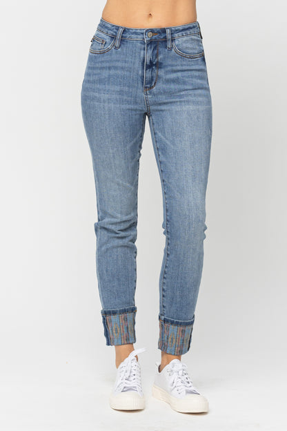 Selene Printed Cuff Cropped Jeans