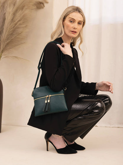 Tara Double Zip Crossbody- Cow
