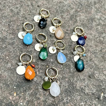 Gemstone Drop Hoop Earrings