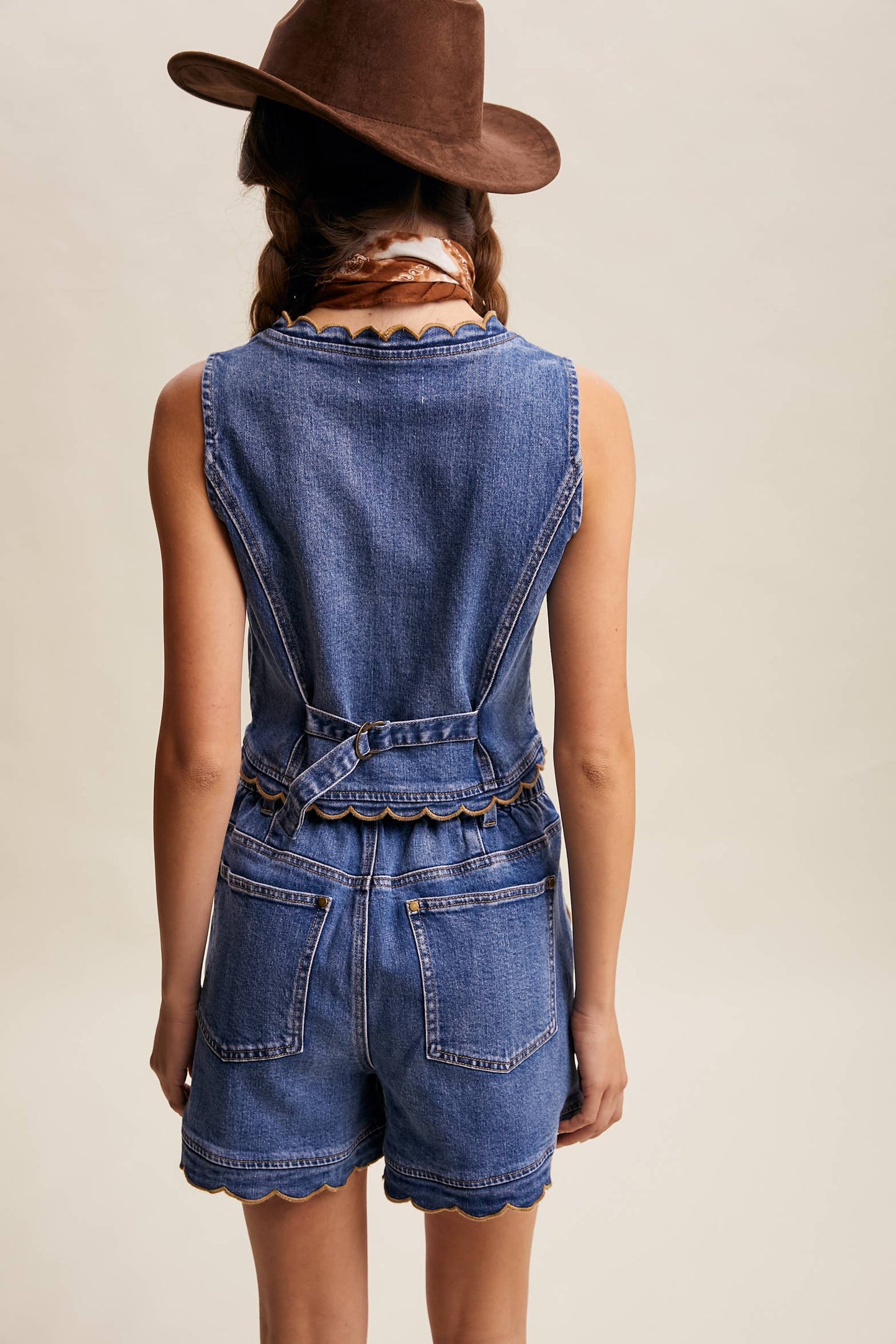 Ella Scallop Trim Stretch Denim Vest