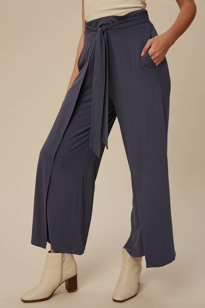 Cranberry Wrap Front Wide Leg Pants