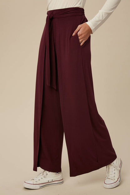 Cranberry Wrap Front Wide Leg Pants