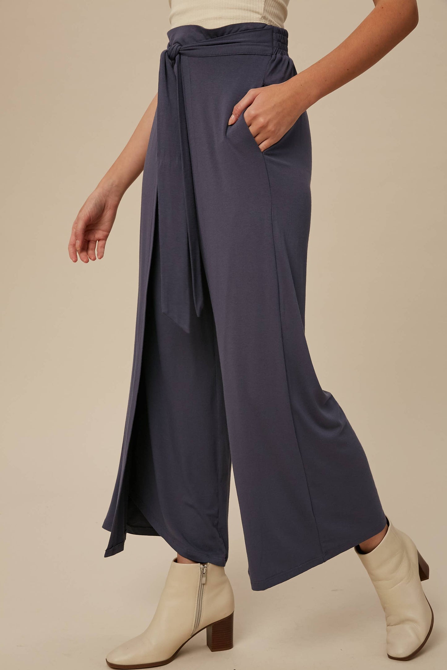 Cranberry Wrap Front Wide Leg Pants