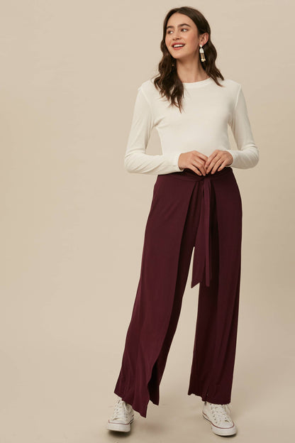 Cranberry Wrap Front Wide Leg Pants