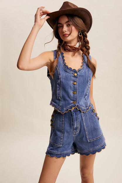 Ella Scallop Denim Shorts