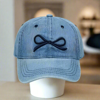 Denim Bow Embroidered Hat
