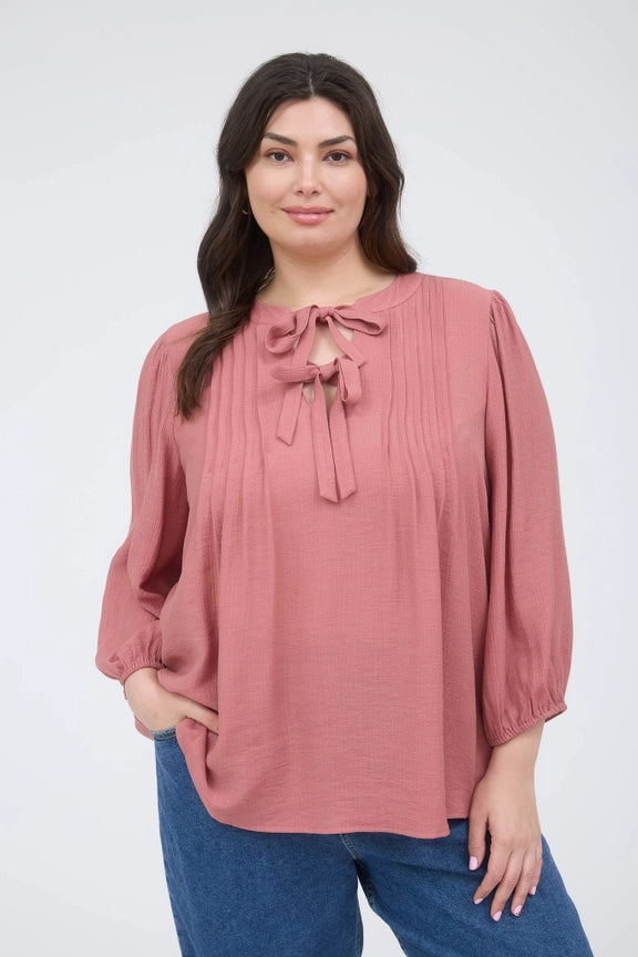 Pleated Charm Tie-Front Blouse