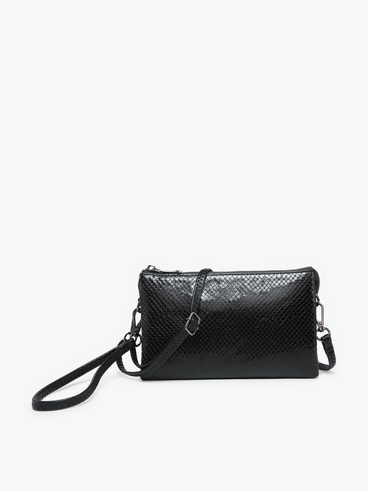Riley Snake Print Crossbody/Wristlet - Black