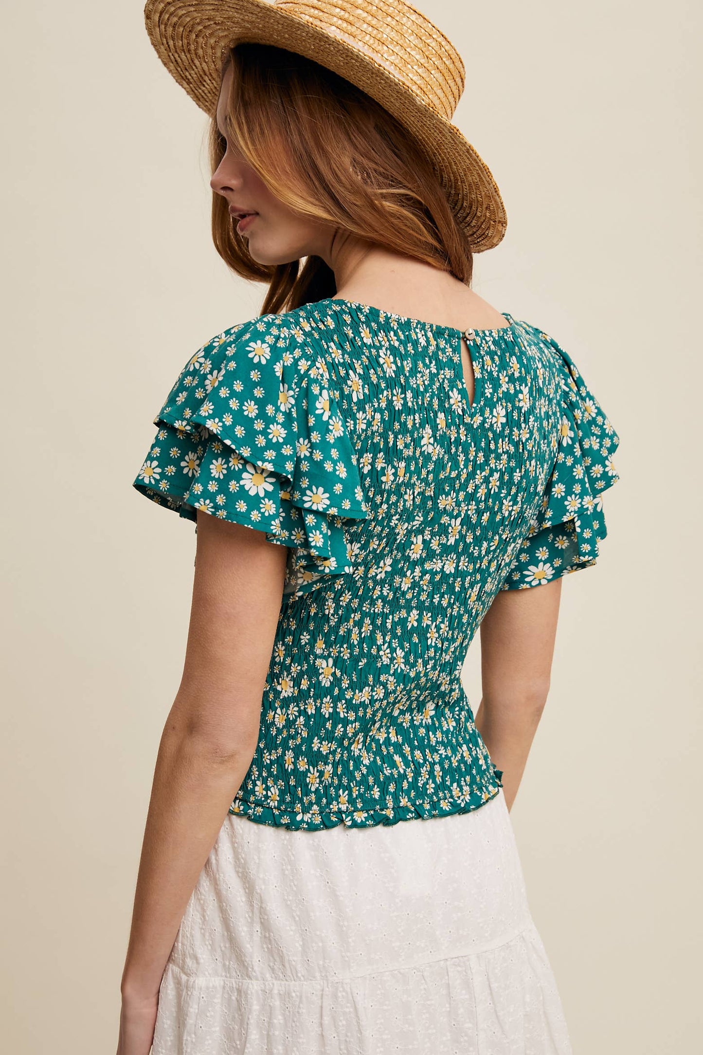 Daisy Smocked Ruffle Sleeve Top