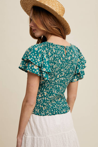 Daisy Smocked Ruffle Sleeve Top