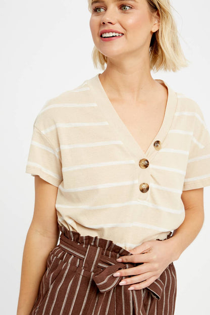 Kelly Button V-Neck Tee