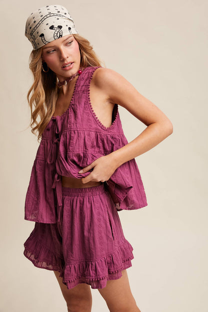 Orchid Embroidered Ruffle Shorts