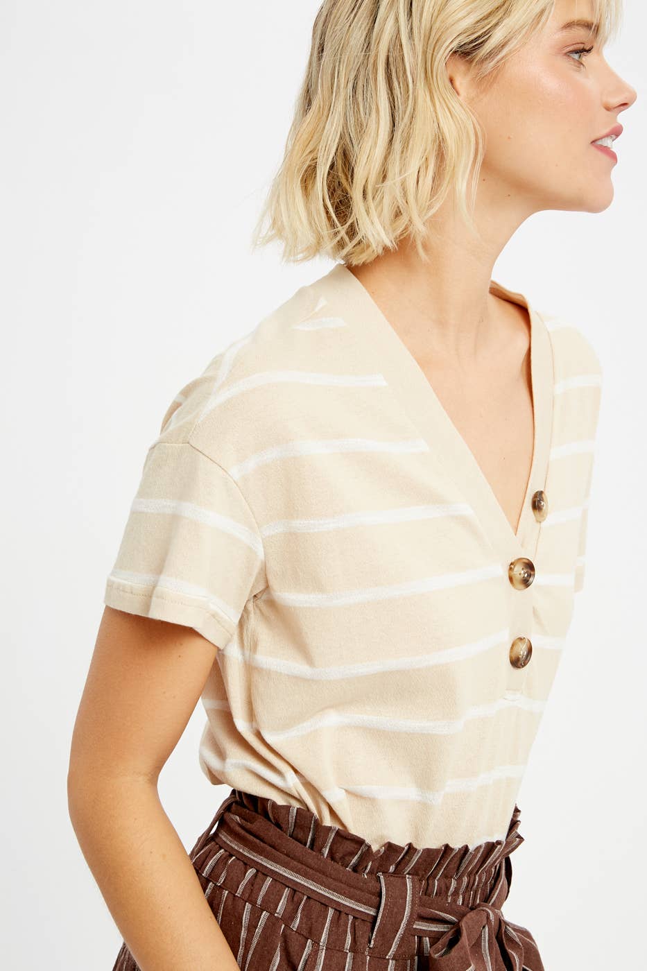 Kelly Button V-Neck Tee