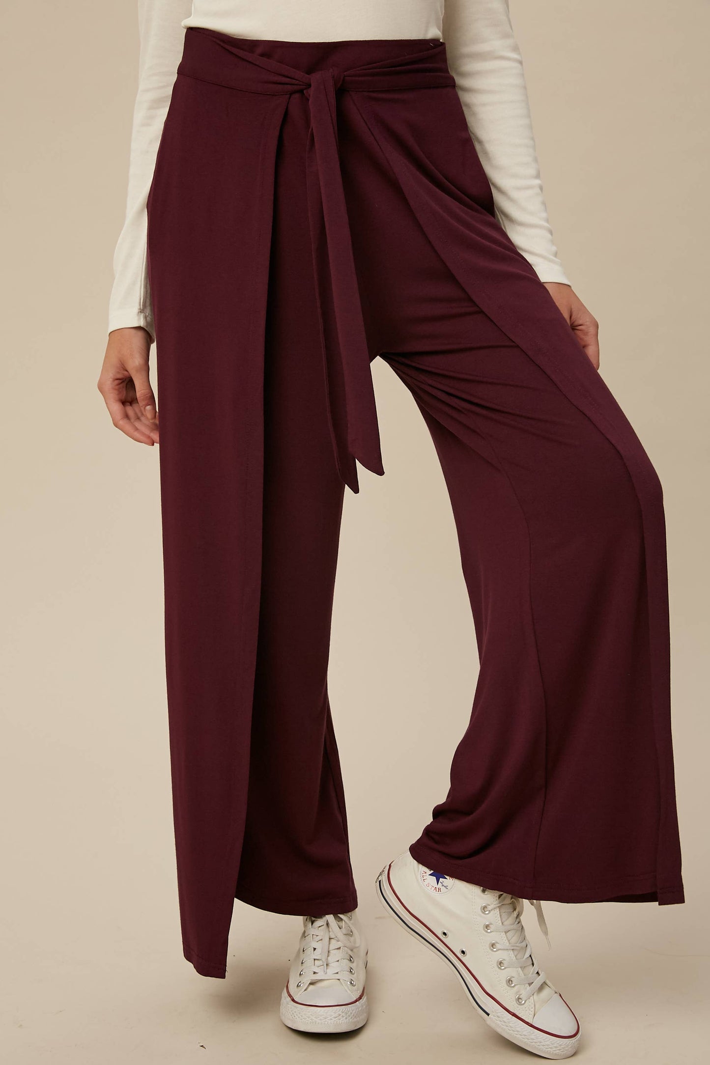 Cranberry Wrap Front Wide Leg Pants