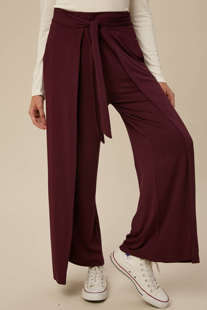 Cranberry Wrap Front Wide Leg Pants