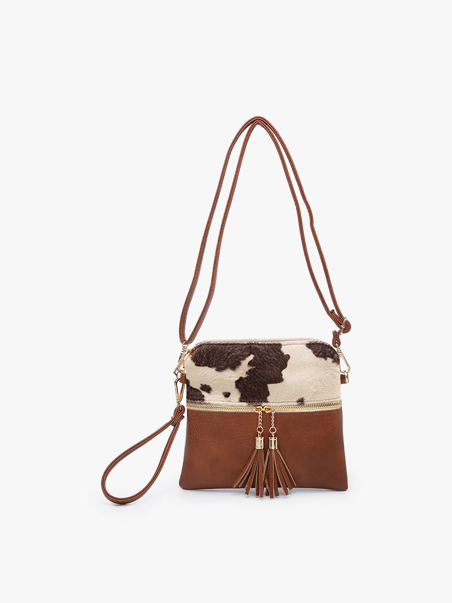 Tara Double Zip Crossbody- Cow