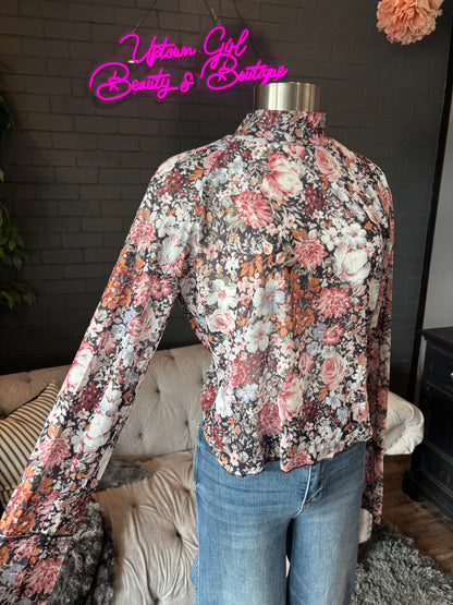 Logan Floral Mesh Mockneck Top