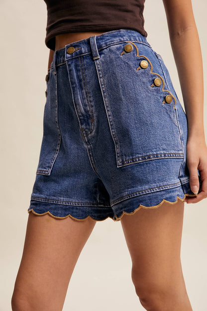 Ella Scallop Denim Shorts