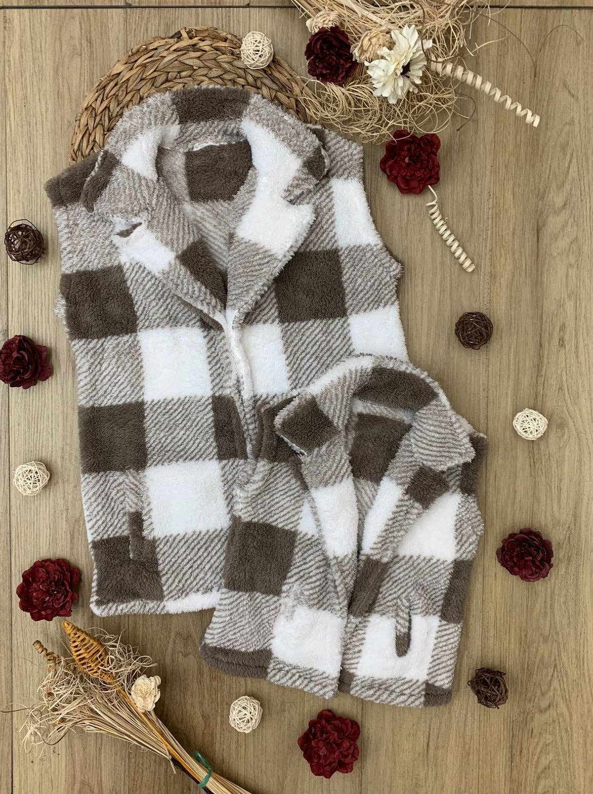 Mommy & Me Cozy Faux Fur Plaid Vest - Kids