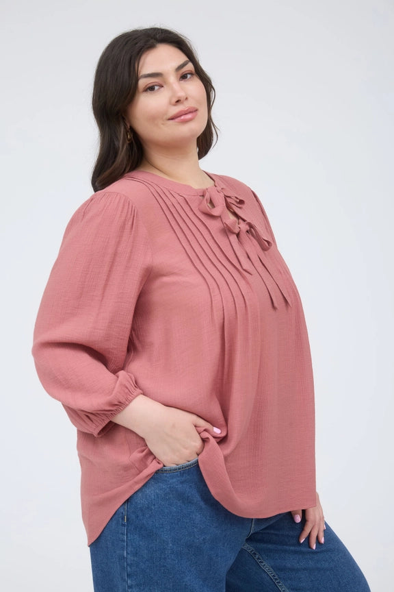 Pleated Charm Tie-Front Blouse