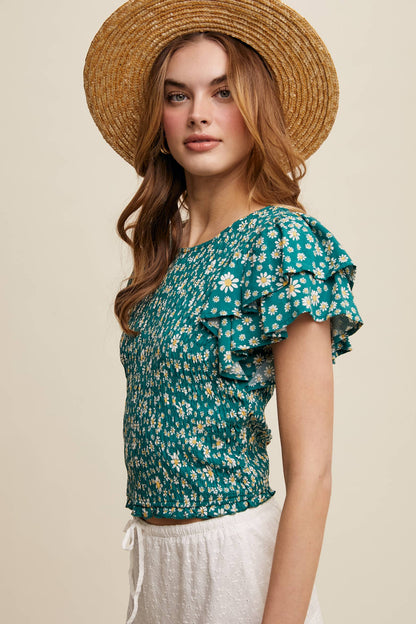 Daisy Smocked Ruffle Sleeve Top