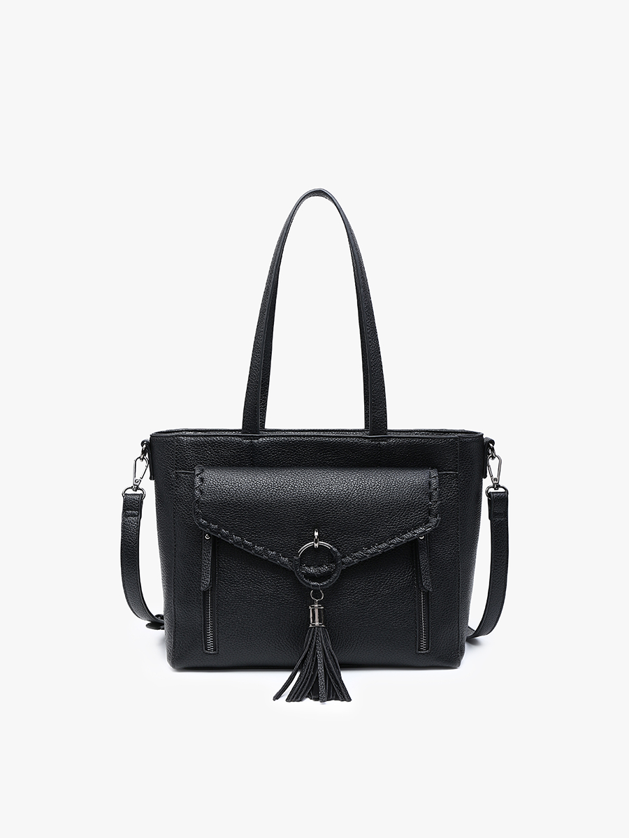 Phoebe Whipstitch Pocket Tote Bag - Black