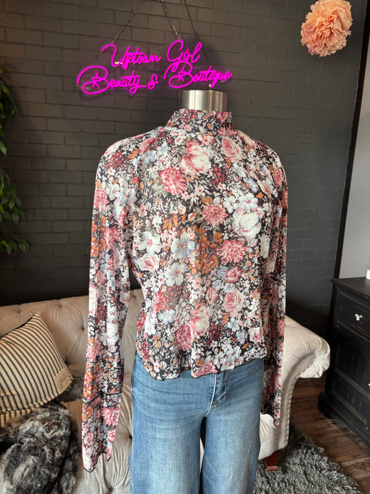Logan Floral Mesh Mockneck Top