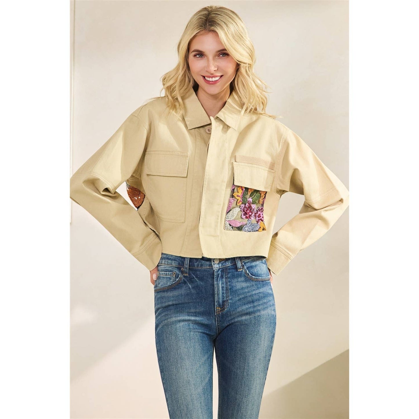Genevieve Floral Lace Denim Jacket