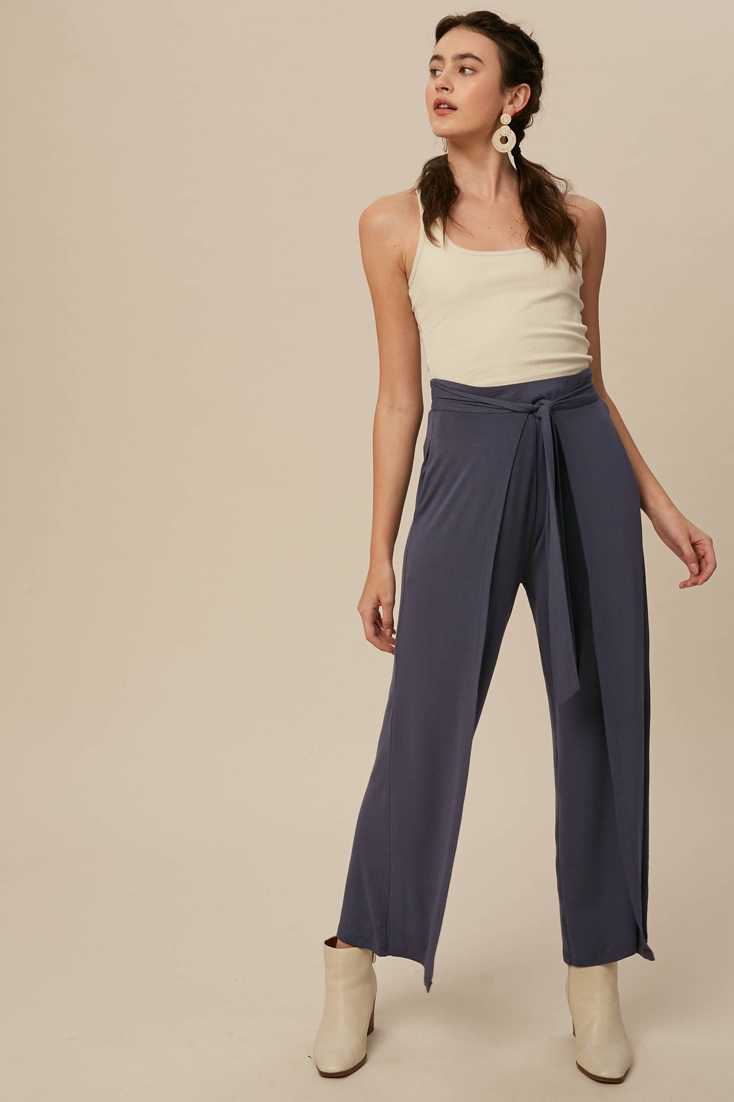 Cranberry Wrap Front Wide Leg Pants