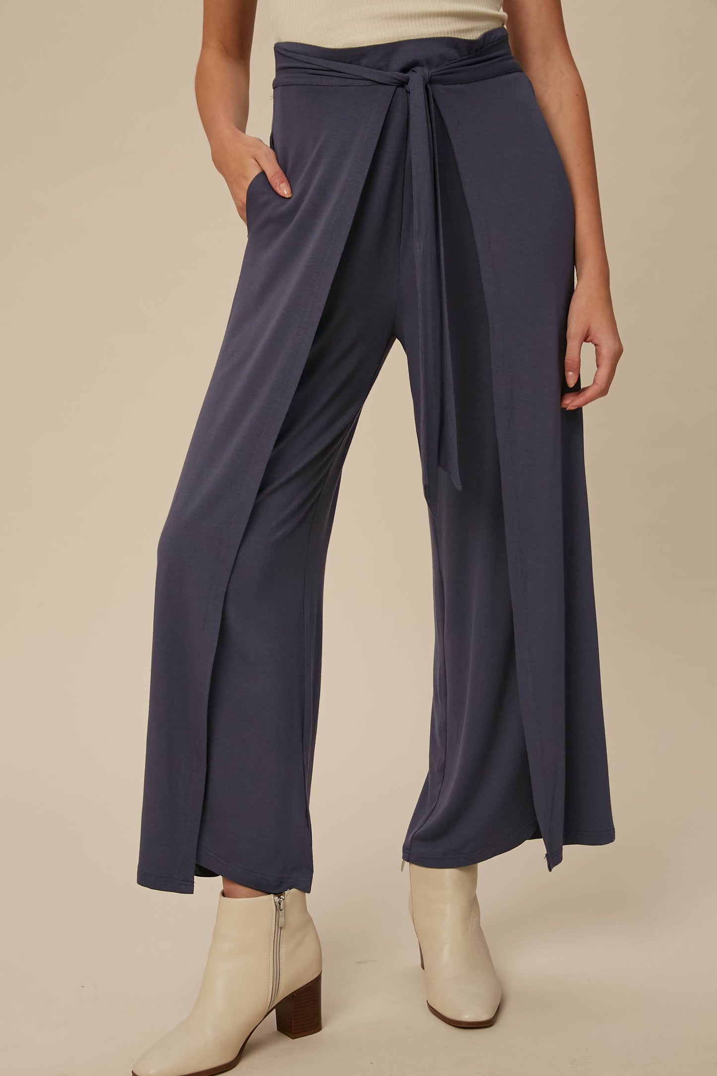 Cranberry Wrap Front Wide Leg Pants