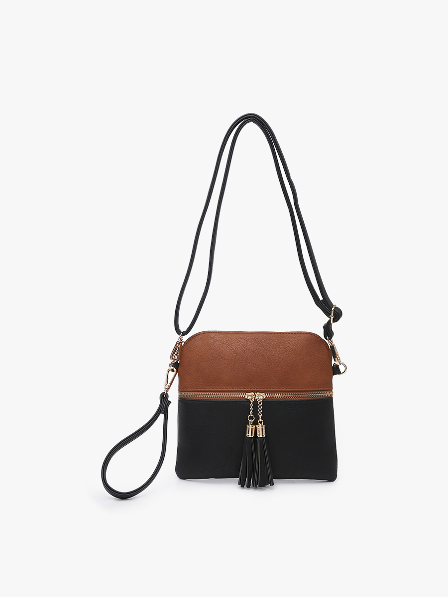 Tara Double Zip Crossbody- Cow