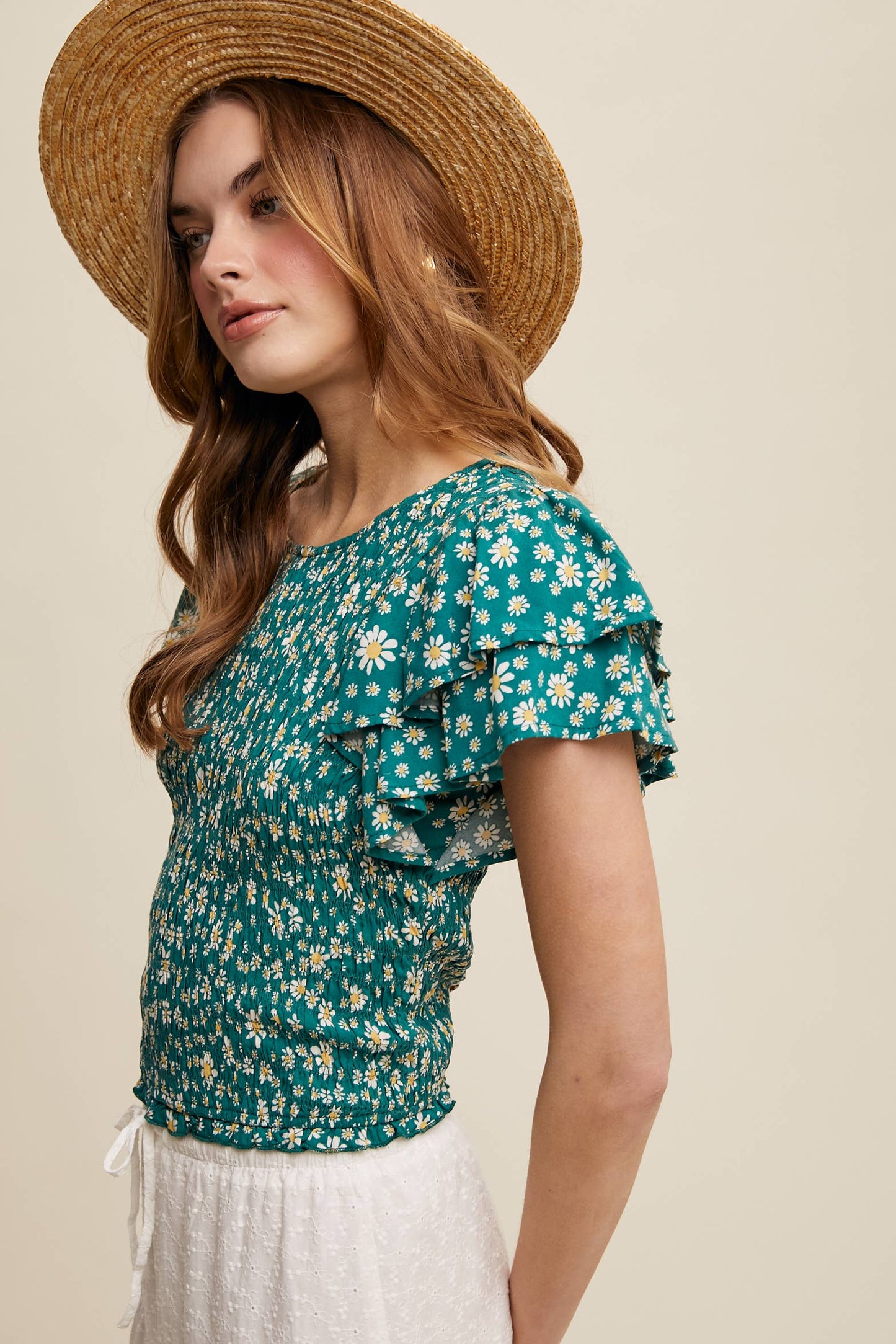 Daisy Smocked Ruffle Sleeve Top