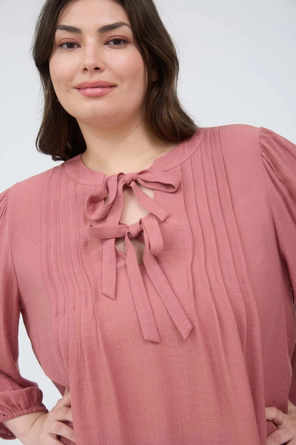 Pleated Charm Tie-Front Blouse