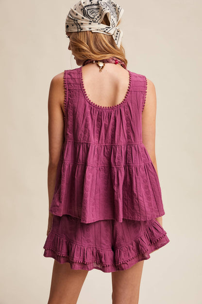 Orchid Embroidered Ruffle Shorts