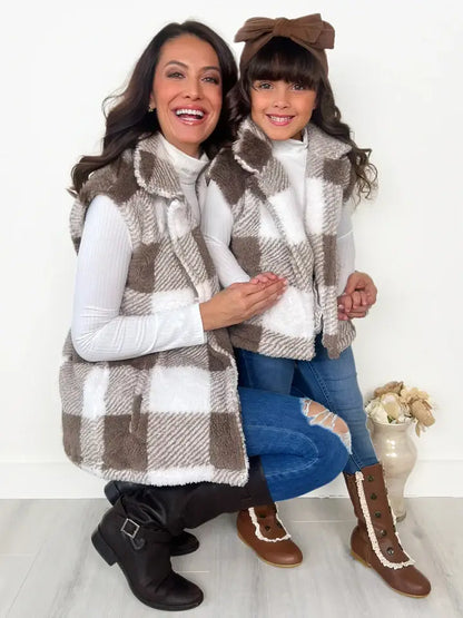 Mommy & Me Cozy Faux Fur Plaid Vest - Kids