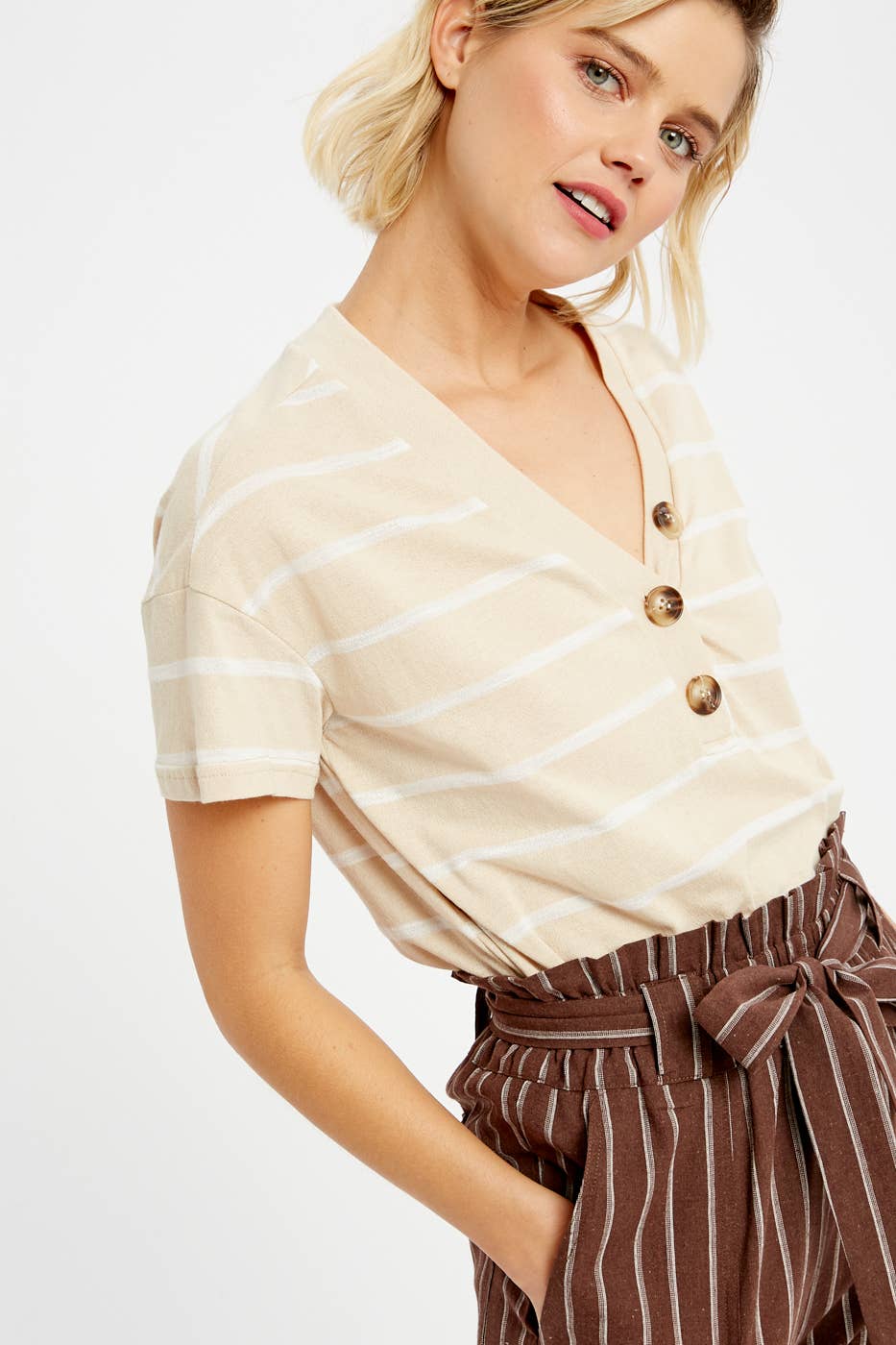 Kelly Button V-Neck Tee