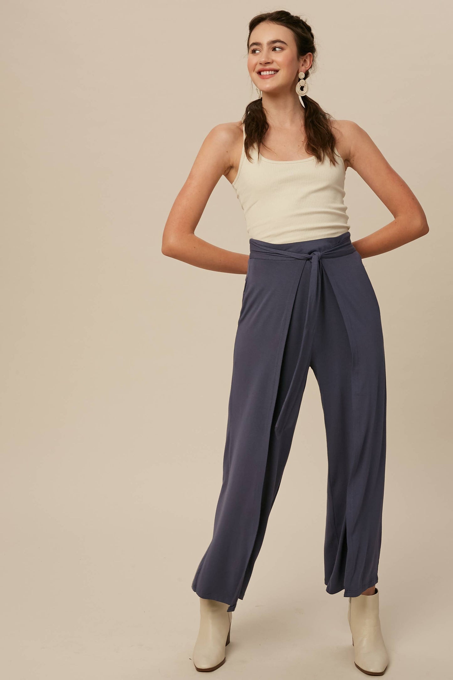 Cranberry Wrap Front Wide Leg Pants