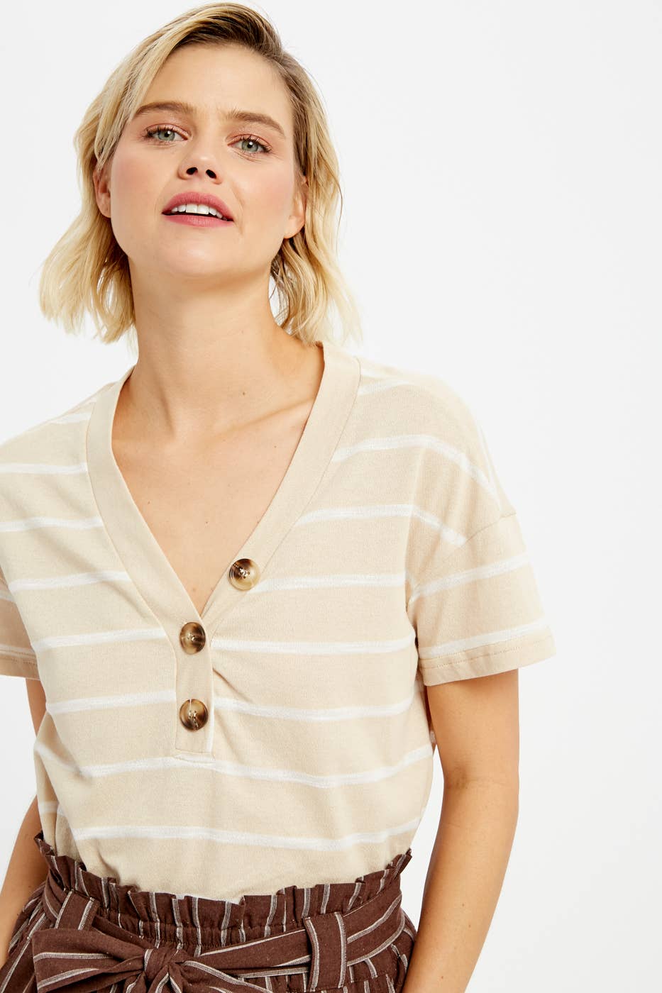 Kelly Button V-Neck Tee