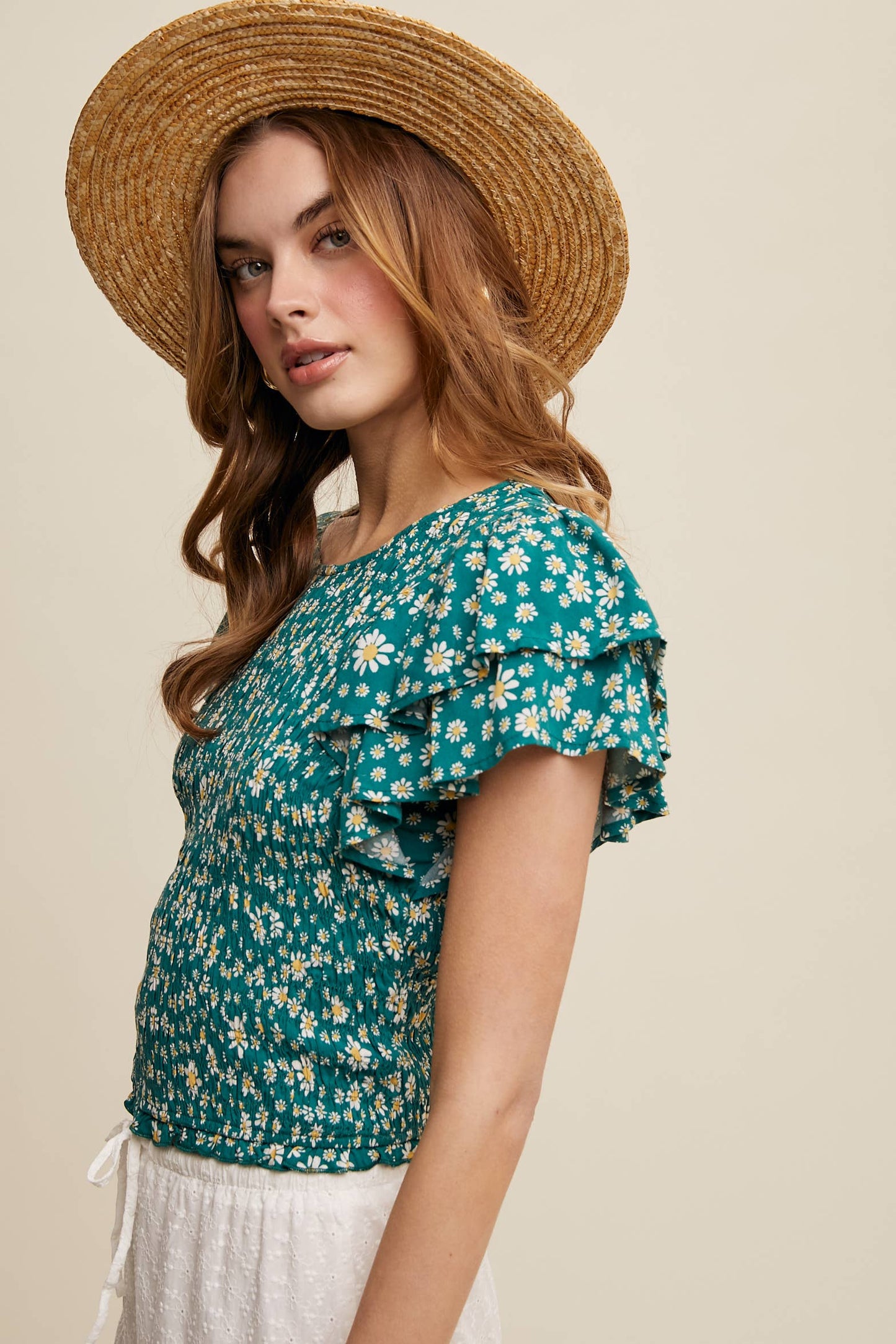 Daisy Smocked Ruffle Sleeve Top