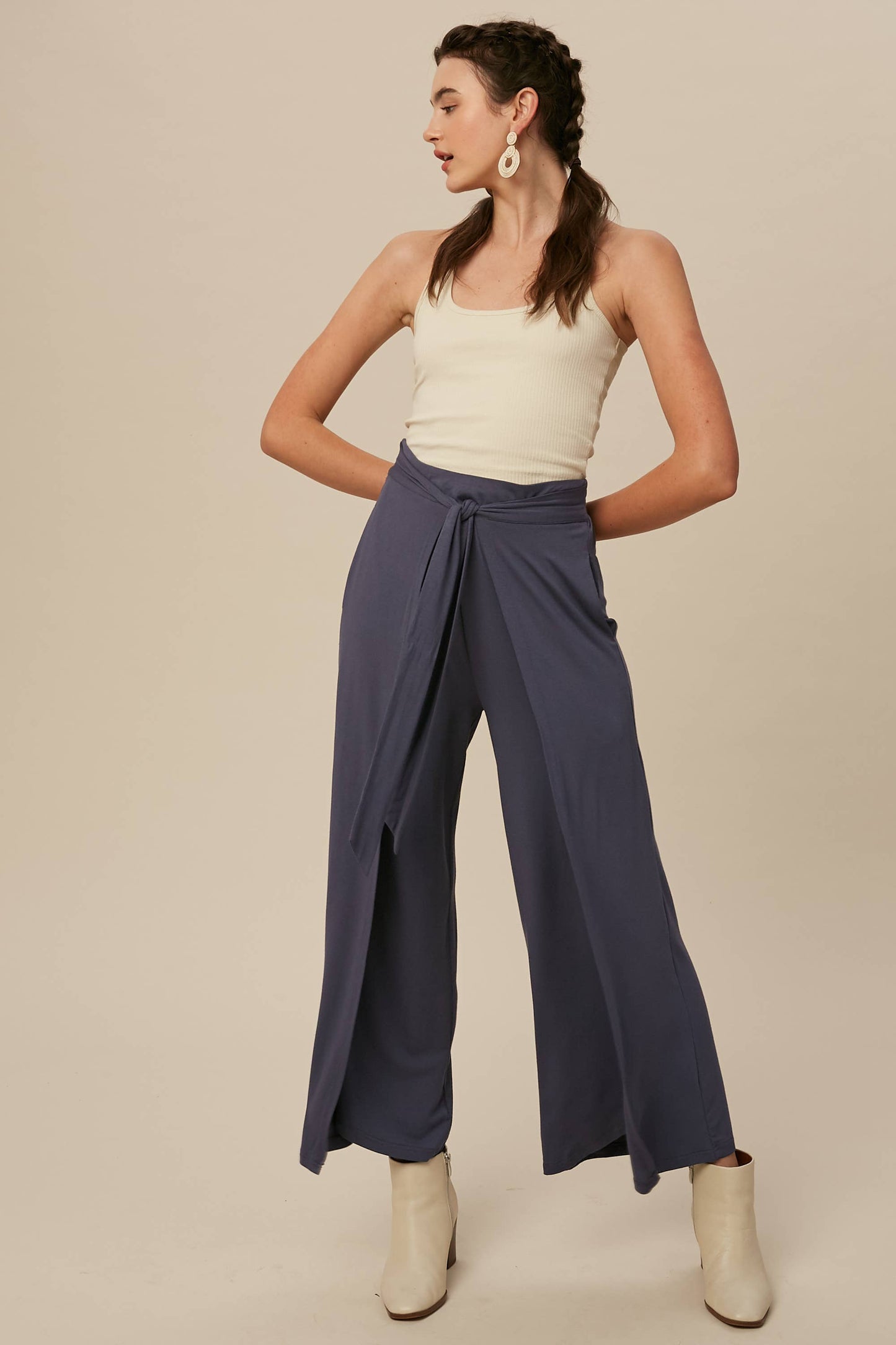 Cranberry Wrap Front Wide Leg Pants