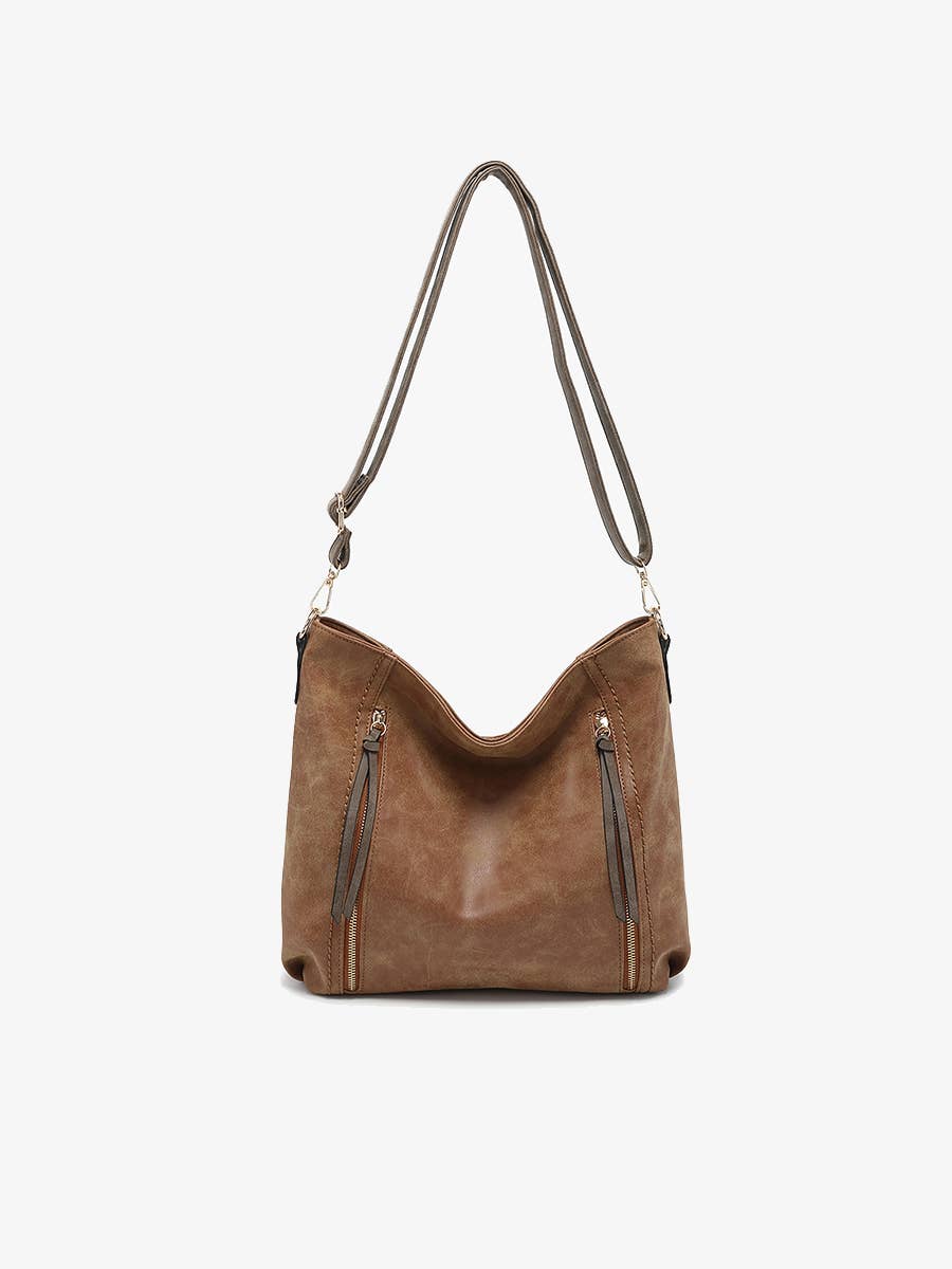 Mina Distressed Hobo Bag - Olive/Brown