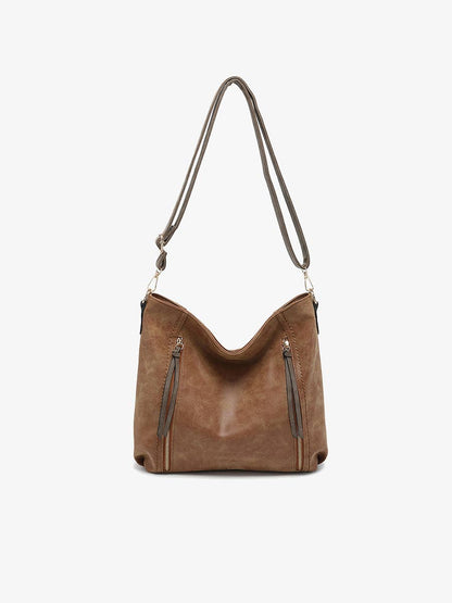 Mina Distressed Hobo Bag - Olive/Brown