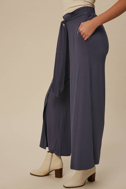 Cranberry Wrap Front Wide Leg Pants