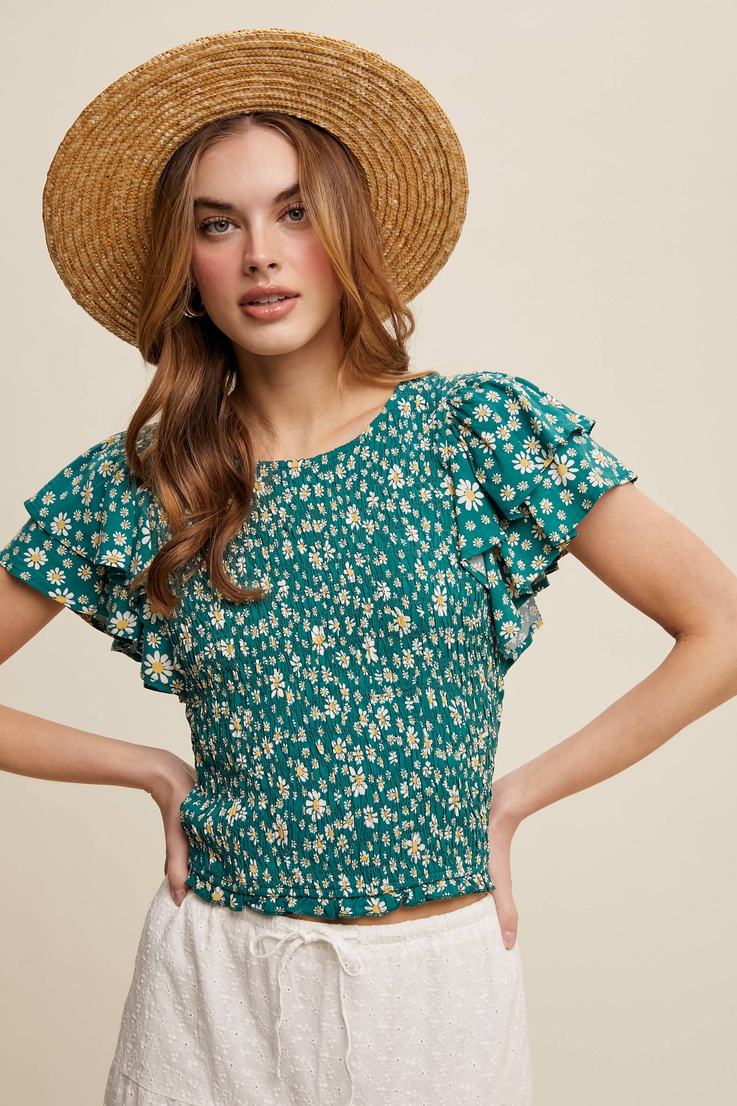 Daisy Smocked Ruffle Sleeve Top