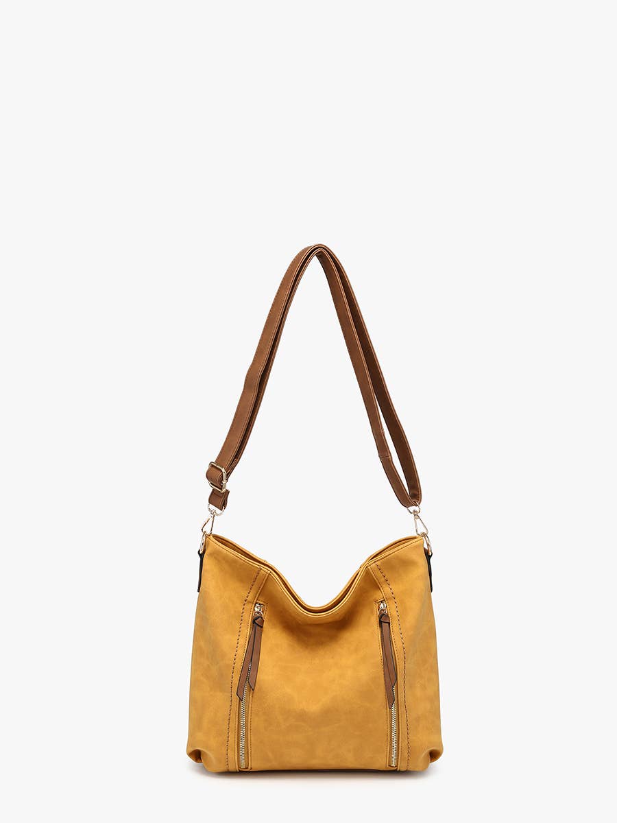 Mina Distressed Hobo Bag - Tan/Grey