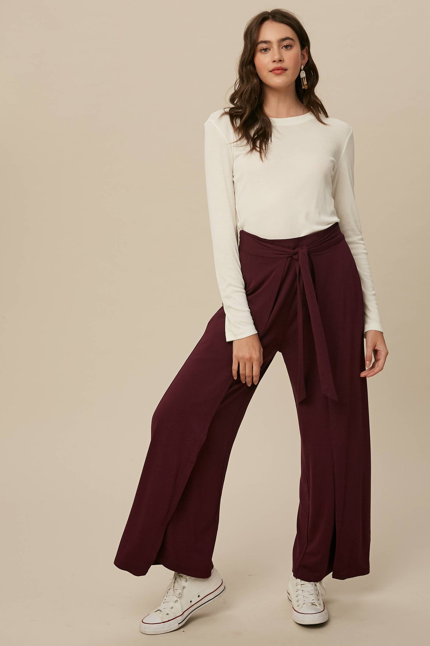 Cranberry Wrap Front Wide Leg Pants
