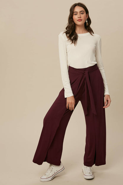 Cranberry Wrap Front Wide Leg Pants